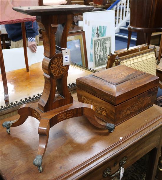 A Regency rosewood and marquetry inlaid teapoy, H overall approx 82cm